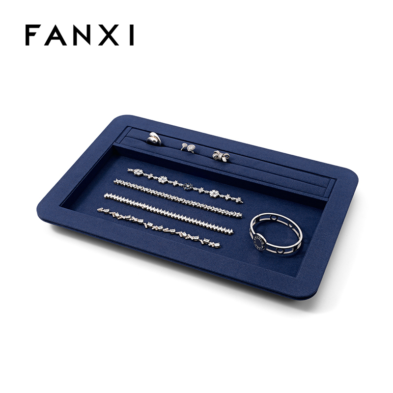 Blue Microfiber Jewelry Tray Custom logo Luxury Jewellery Packaging Display Tray