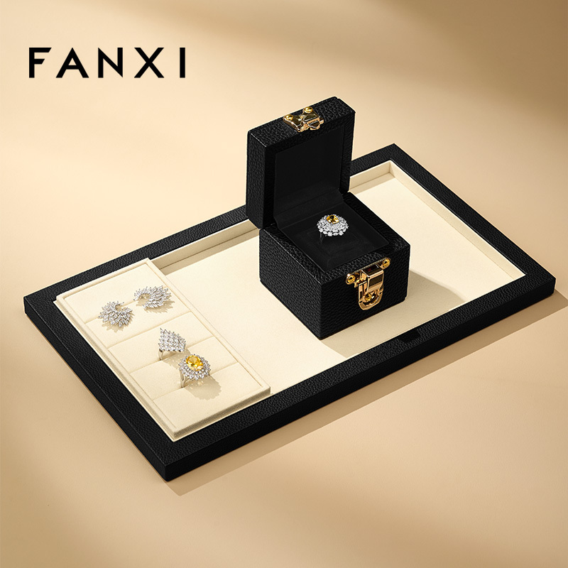 P238 Leather Jewelry Display Tray Ring Earring Pendant Bracelet Necklace Organizer Tray