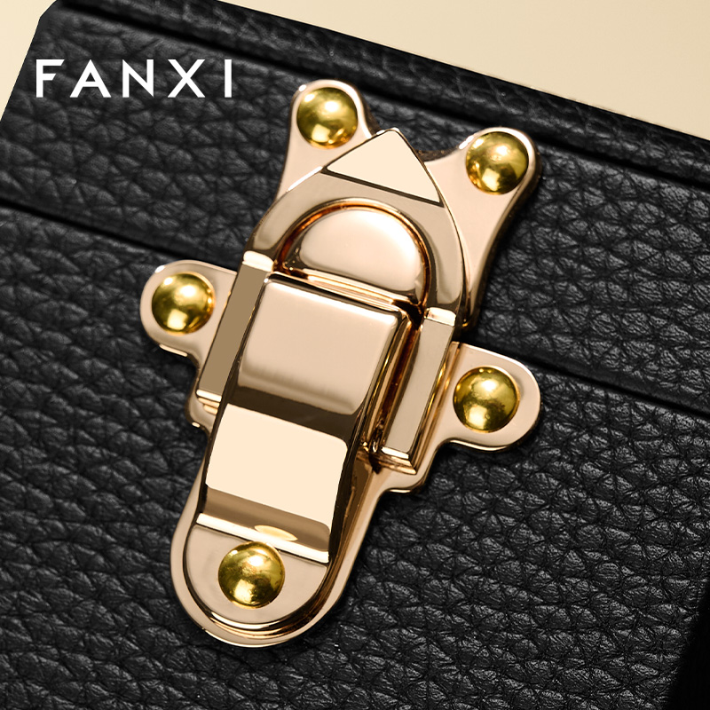 H207 Luxury Genuine leather Ring Box Square Jewelry Packaging Box Lockable Custom Logo