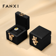 H207 Luxury Genuine leather Ring Box Square Jewelry Packaging Box Lockable Custom Logo