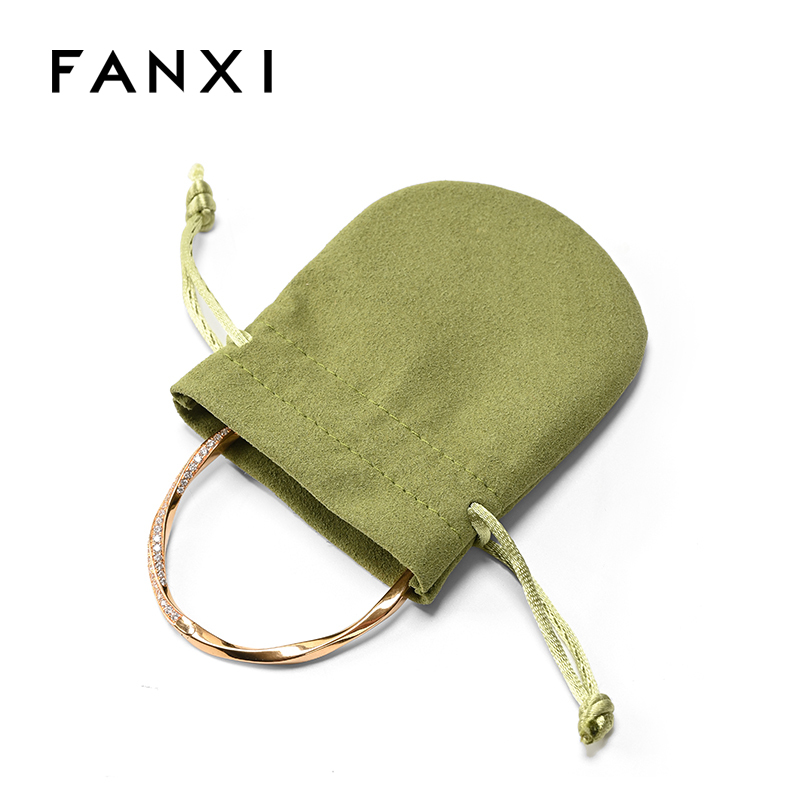 Green Microfiber Jewelry Pouch Jewelry Packaging Custom Logo Necklace Ring Bracelet Earring Pouch