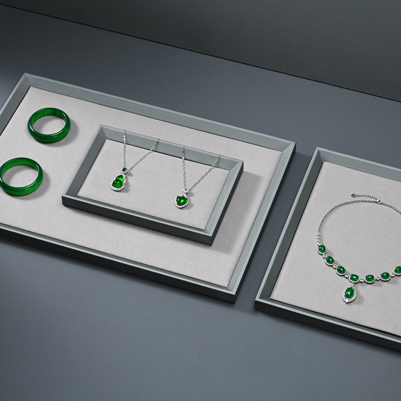 P081 Jewelry Tray Gray Leather Microfiber Jewelry Shop Displays Trays Leather Jewelry Display showcase Tray