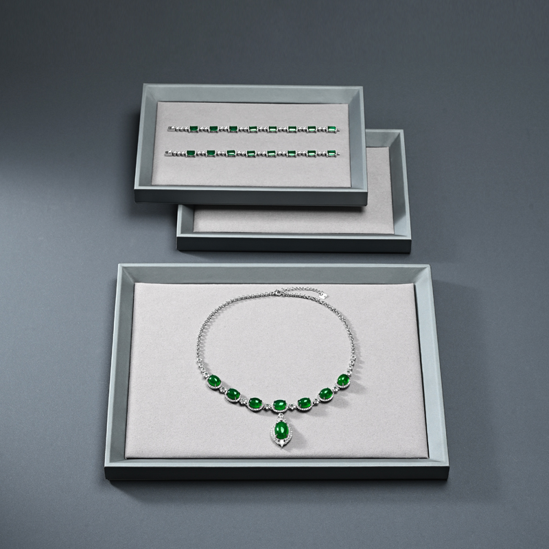 P081 Jewelry Tray Gray Leather Microfiber Jewelry Shop Displays Trays Leather Jewelry Display showcase Tray