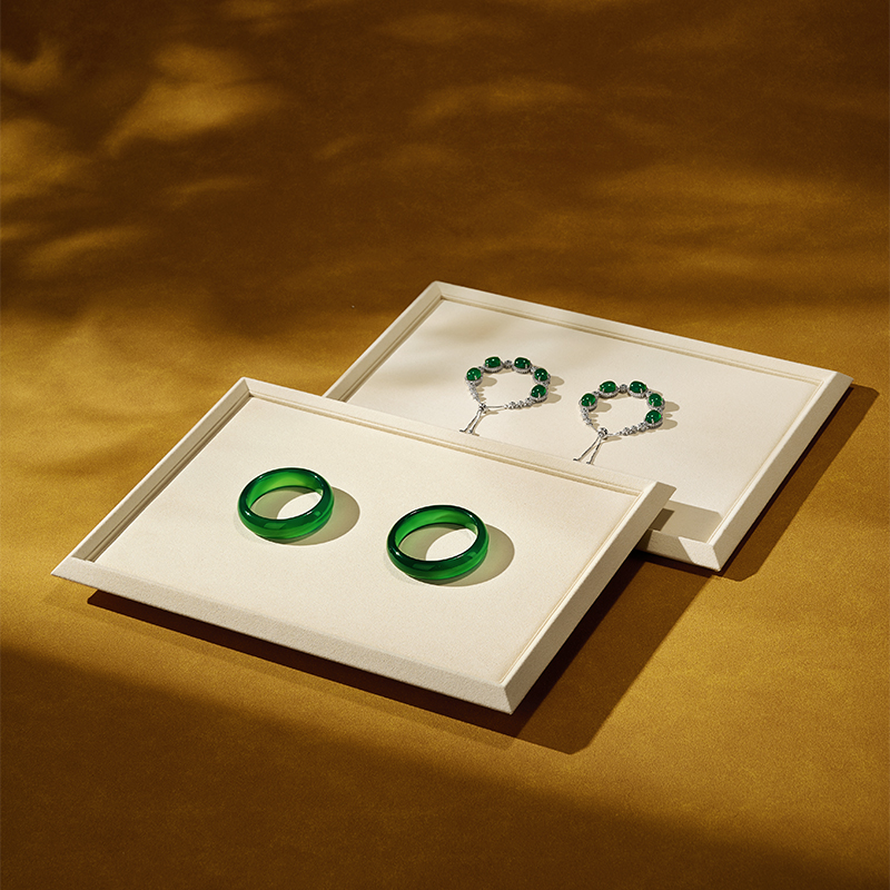 P239 Jewelry Display Tray Wholesale Jewelry Display Tray Beige Microfiber Jewellery Plate Pallet for Ring Necklace Bracelet Storage