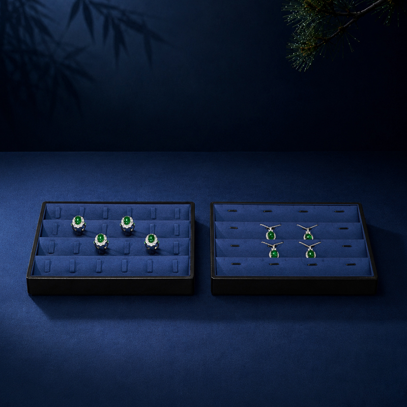 P187 Jewelry Display Tray Leather Blue Microfiber Jewelry Plate Ring Necklace Display Tray