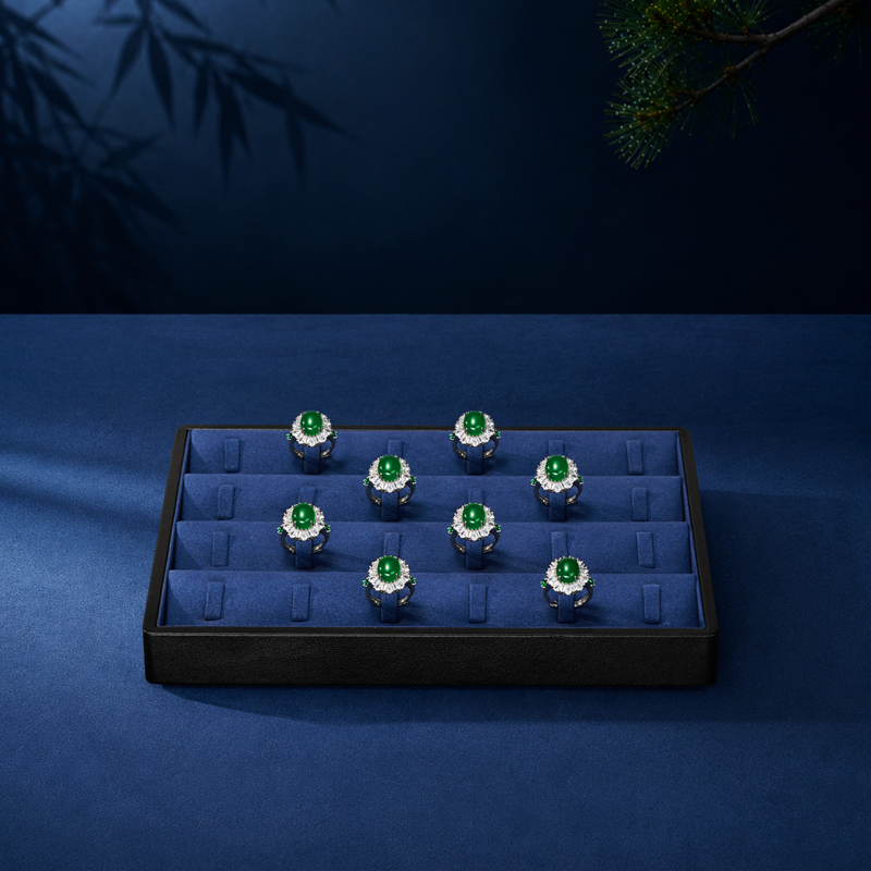 P187 Jewelry Display Tray Leather Blue Microfiber Jewelry Plate Ring Necklace Display Tray