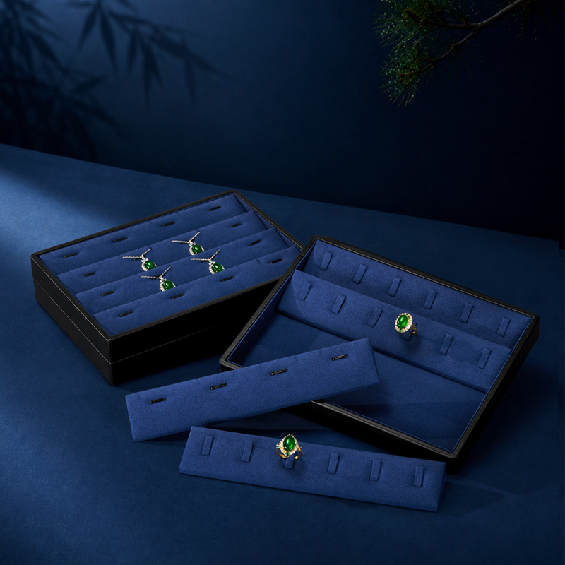 P187 Jewelry Display Tray Leather Blue Microfiber Jewelry Plate Ring Necklace Display Tray