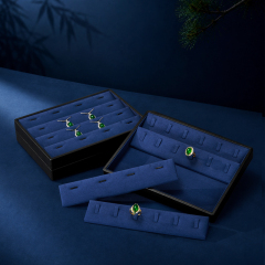 P187 Jewelry Display Tray Leather Blue Microfiber Jewelry Plate Ring Necklace Display Tray