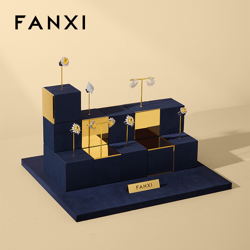 TT583-585 Jewelry Display Set Metal Velvet Ring Earring Display Stand Luxury Display Set