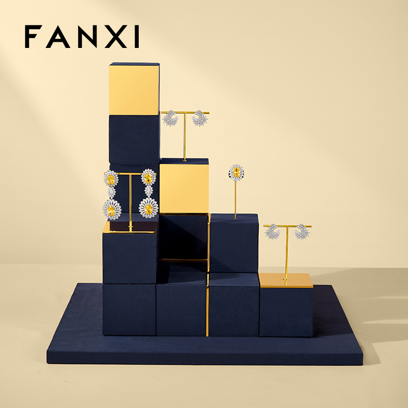 TT583-585 Jewelry Display Set Metal Velvet Ring Earring Display Stand Luxury Display Set