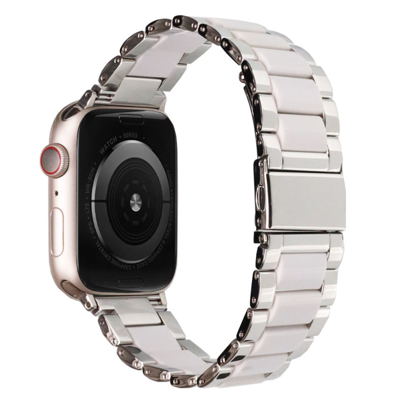Naples Ceramic-Silver/White-Apple Watch Band