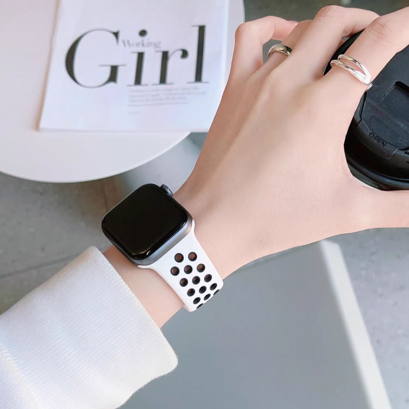 Silicone Sport-Platinum/Black-Apple Watch Band