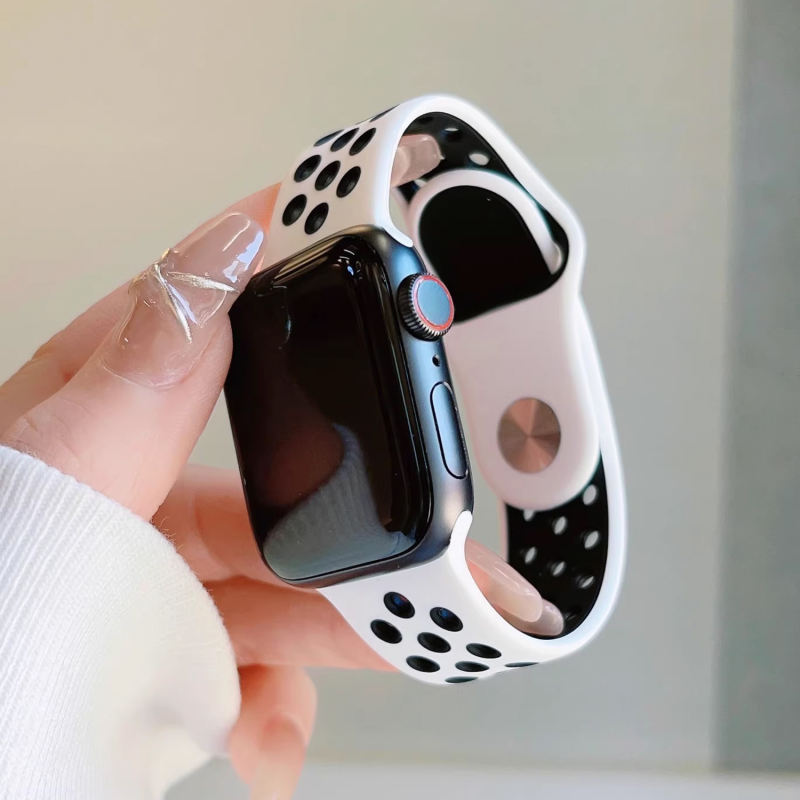 Silicone Sport-Platinum/Black-Apple Watch Band