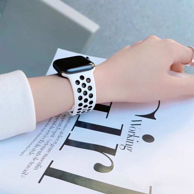 Silicone Sport-Platinum/Black-Apple Watch Band