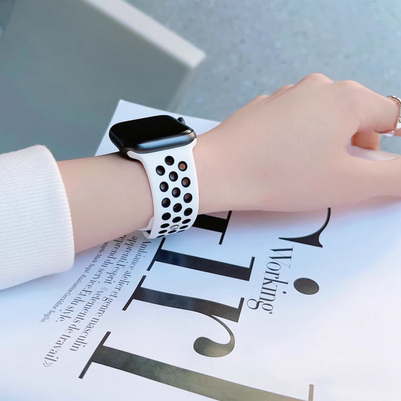 Silicone Sport-Platinum/Black-Apple Watch Band