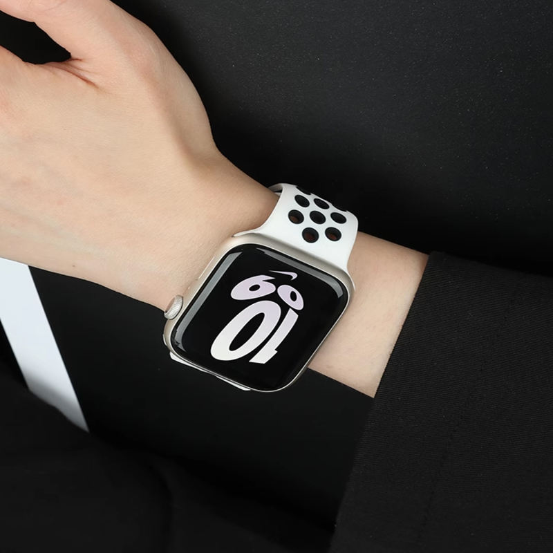 Silicone Sport-Platinum/Black-Apple Watch Band