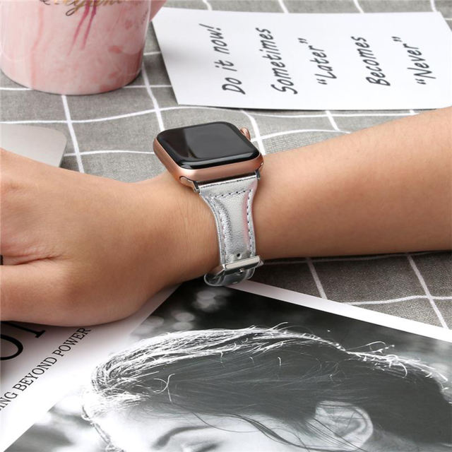 Slim Leather-Sliver-Apple Watch Band