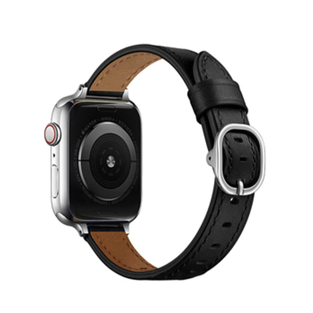 Stockholm Leather-Black/ Sliver-Apple Watch Band
