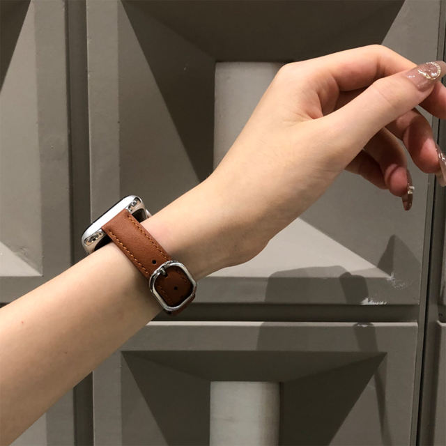 Stockholm Leather-Camarel/Sliver -Apple Watch Band