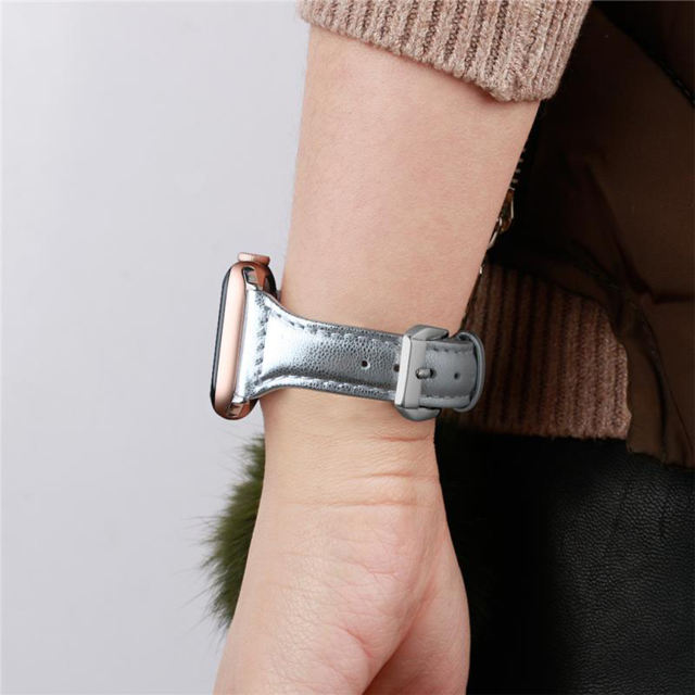 Slim Leather-Sliver-Apple Watch Band