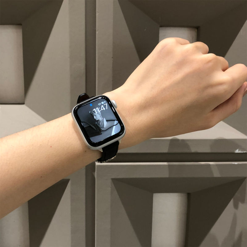Stockholm Leather-Black/ Sliver-Apple Watch Band