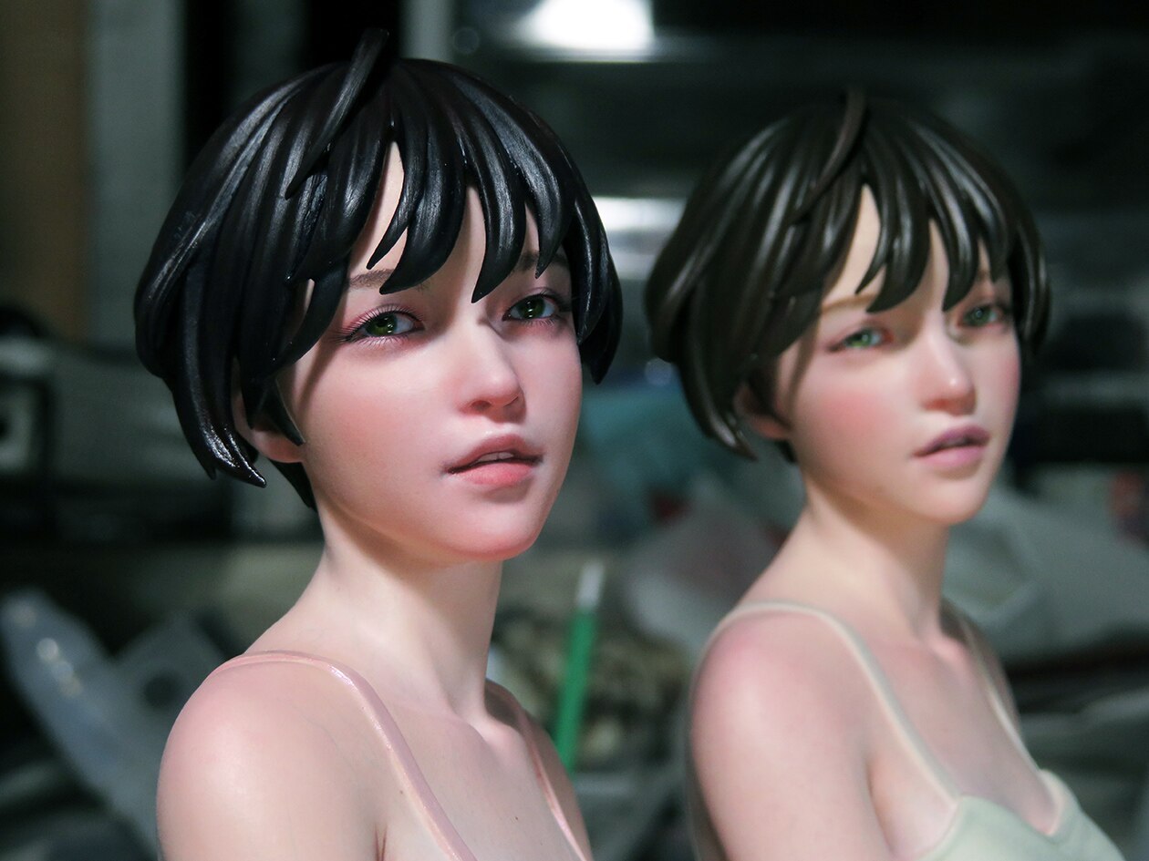 Garage Kit DPBY DACO female bust ratio unknown gk hand-made white model PB-01 black-haired girl