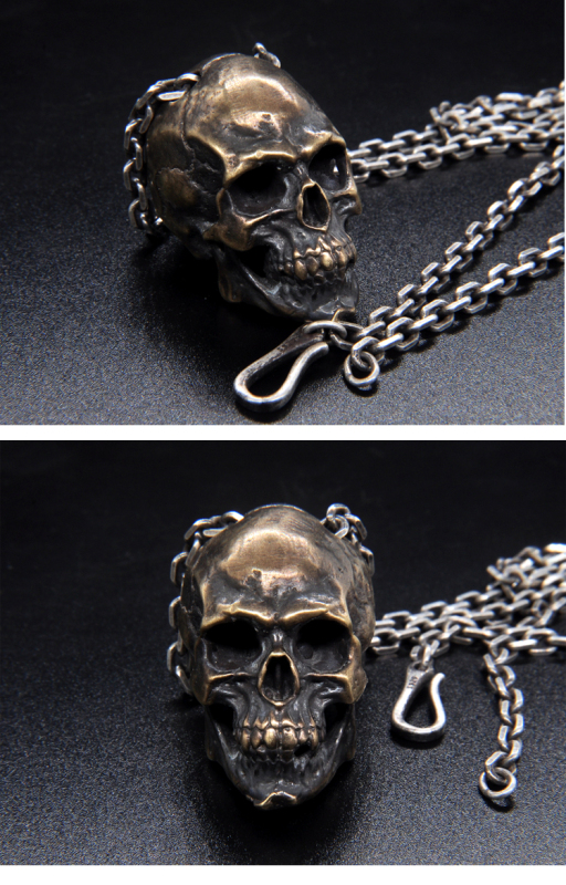 Handmade Solid Lost wax casting Brass Skull Pendant, Retro craft Punk Gothic Human Skull, Rope or 925 sterling silver chain for choice