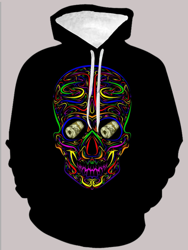 New Skull Hoodie, Foreign Trade New 3D Printed Men's Trendy Brand Casual Pullover Sweatshirt
