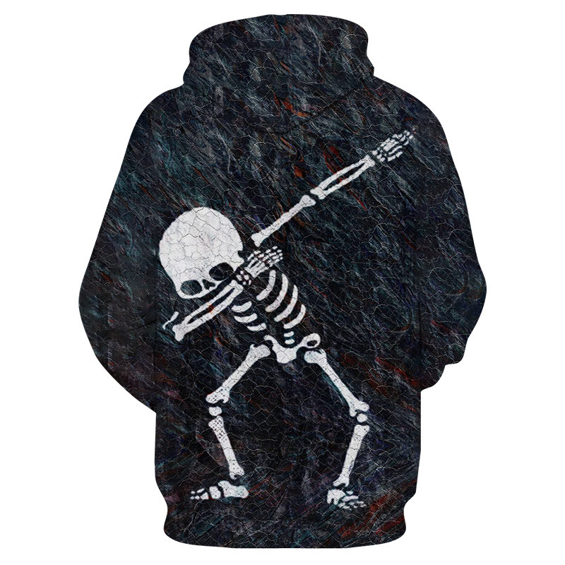 Autumn and winter hot style 3D digital printing skull skeleton fashion casual hooded pullover sweater
