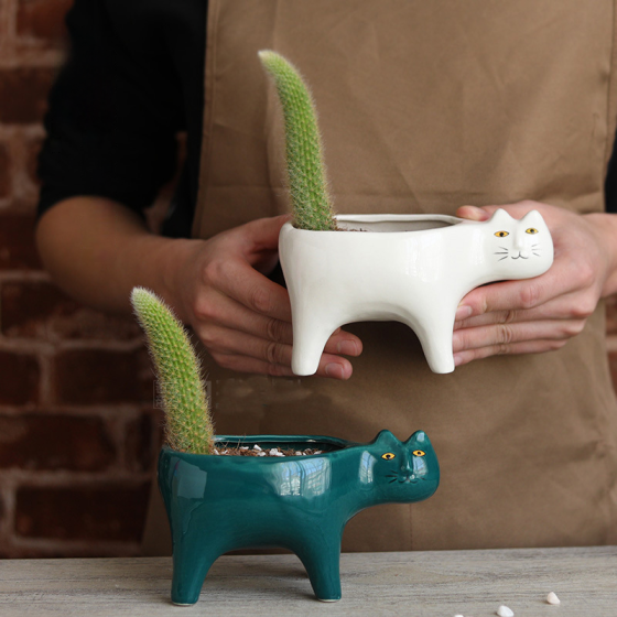 Creative succulent ceramic flower pot cute cat monkey tail saguaro cactus flower pot Tailless cat succulent flower pot