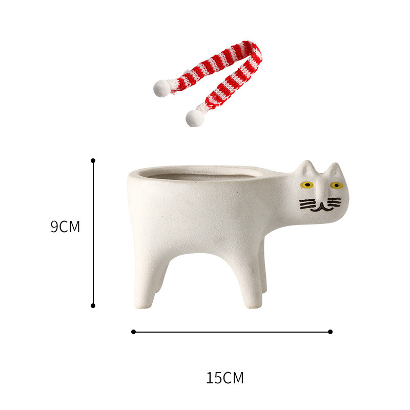 Creative cute cat tail flower pot ceramic cartoon animal simple succulent monkey tail cactus flower pot