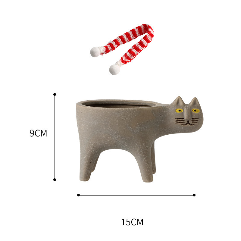 Creative cute cat tail flower pot ceramic cartoon animal simple succulent monkey tail cactus flower pot