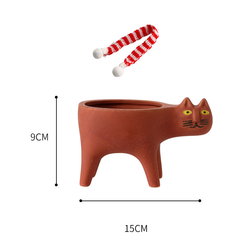 Creative cute cat tail flower pot ceramic cartoon animal simple succulent monkey tail cactus flower pot