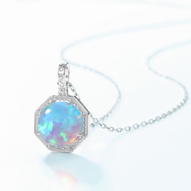 Symphony Opal Pendant Clavicle Chain Fashion Exquisite Pattern S925 Sterling Silver Necklace