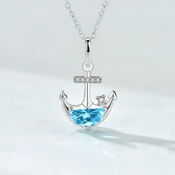 For Love Nautical Blue Zirconium 295 Silver Clavicle Chain