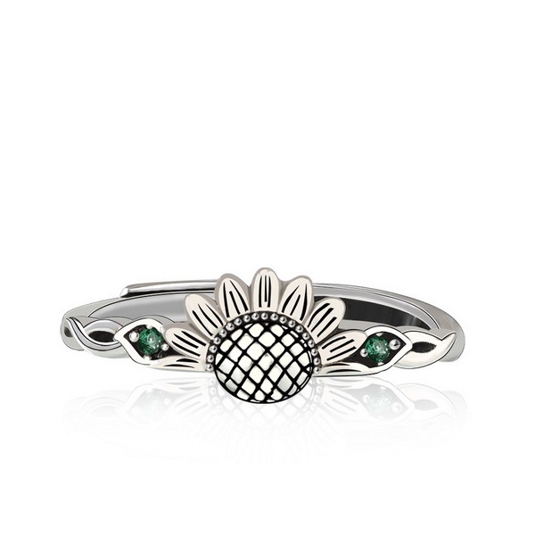 Couple ring sunflower antique art ring sterling silver s925 ring