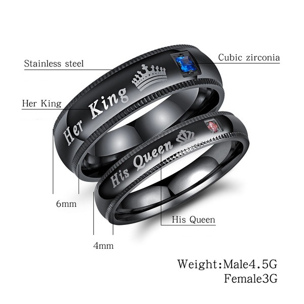 Her king&His Queen crown couple stainless steel ring