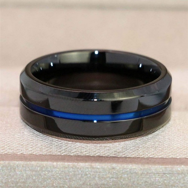 Wedding Ring Set Couple Rings 10K Black Gold Filled Blue Cz Wedding Engagement Ring