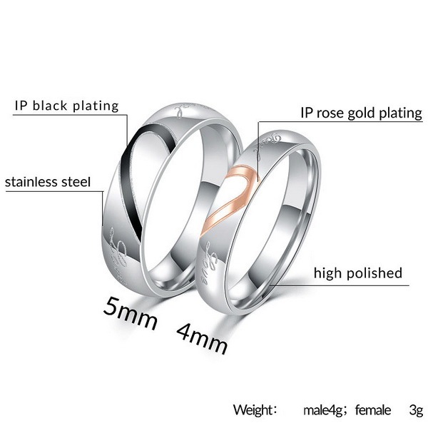 Heart Puzzle Stainless Steel Couple Ring
