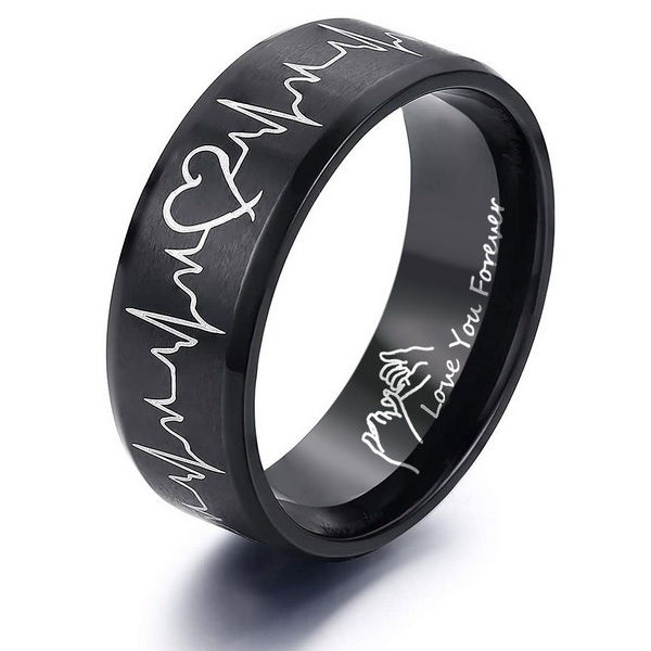 EKG love you forever hand in hand titanium steel couple ring
