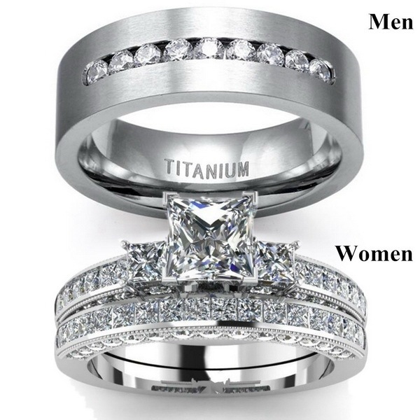 Women's Cubic Zirconia Men's Diamond Couple Ring