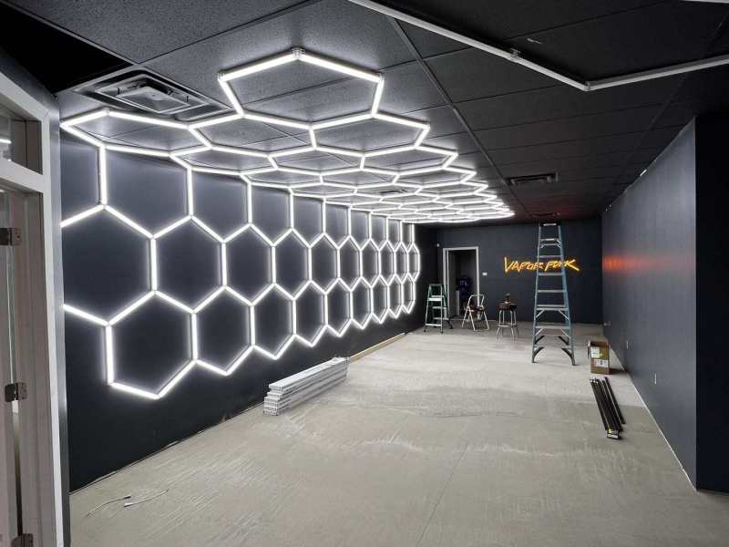 Luz led hexagrid de garagem 110V-240V para detalhamento automotivo, lâmpada de teto hexagonal em favo de mel para beleza de lavagem de carro