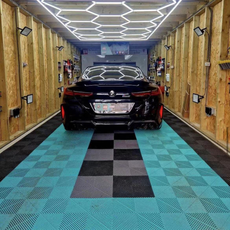 Piso de plástico antiderrapante para lavagem de carros com bloqueio de drenagem para garagem ladrilhos de plástico PP com luz LED para lavagem de carros