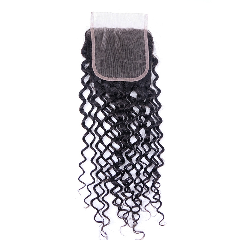 Brazilian Deep Curly Hair Lace Closure With 3 Bundles Unprocessed Virgin Human Hair