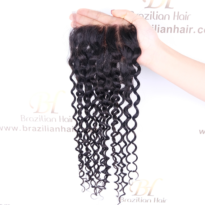Brazilian Deep Curly Hair Lace Closure With 3 Bundles Unprocessed Virgin Human Hair