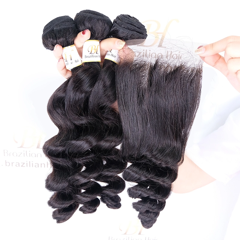 Brazilianhair Loose Wave 3 Hair Bundles Deals With 4x4 Lace Closure 100% Human Hair