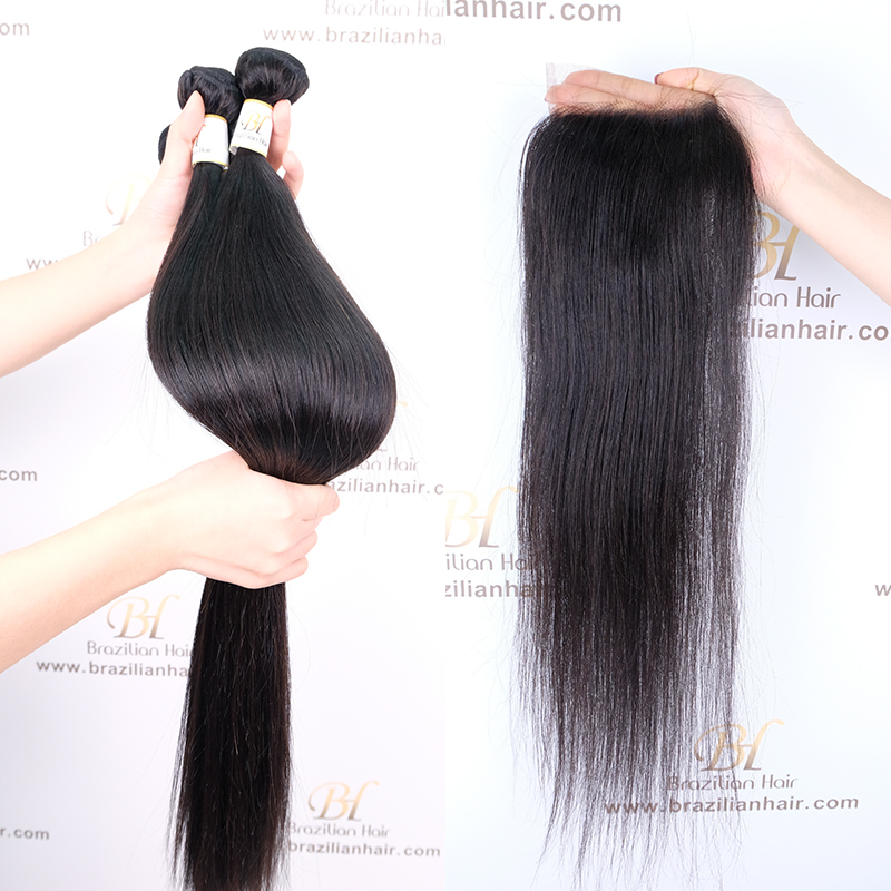 Brazilian hair silky straight 4 bundles with closure