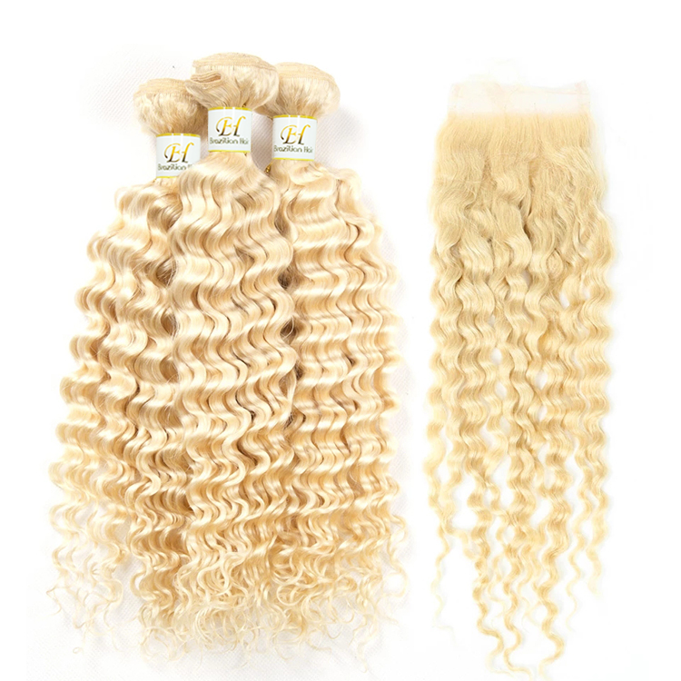 Brazilian hair Deep Wave bundles with closure