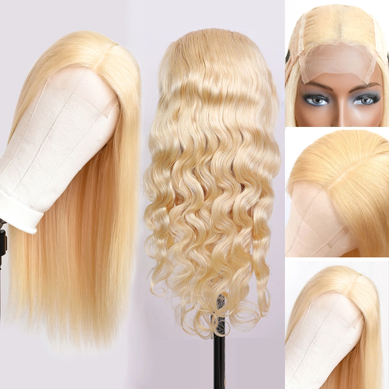 Custom 100% Human Brazilian Hair Blonde Color 13x4 Lace Full Frontal Wig 180% 200% Density Wig