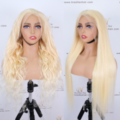 Custom 100% Human Brazilian Hair Blonde Color 13x4 Lace Full Frontal Wig 180% 200% Density Wig